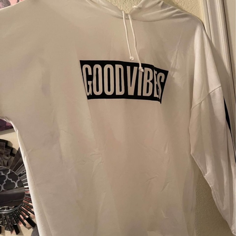 Plus Size Womens White Good Vibes Only Thin Hoodi… - image 8